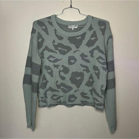 JOHN + JENN Finn Blue Leopard Printed Knit Sweater Size S - Picture 4 of 8